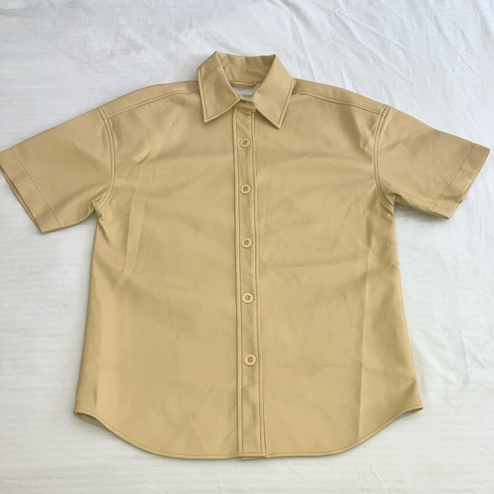 Babaton soft vegan leather men’s size 2XS Tan Casual Button Down Shirt